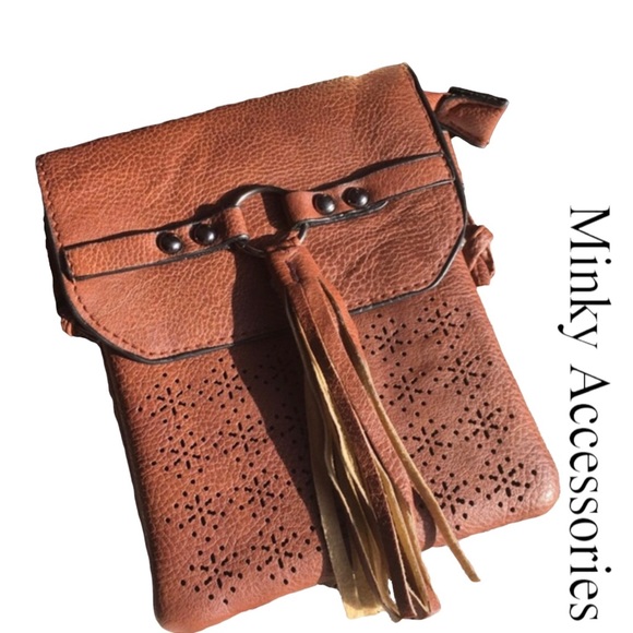 Minky Accessories Handbags - Minky Vegan Laser Cut Brown Mini Cross Body Bag